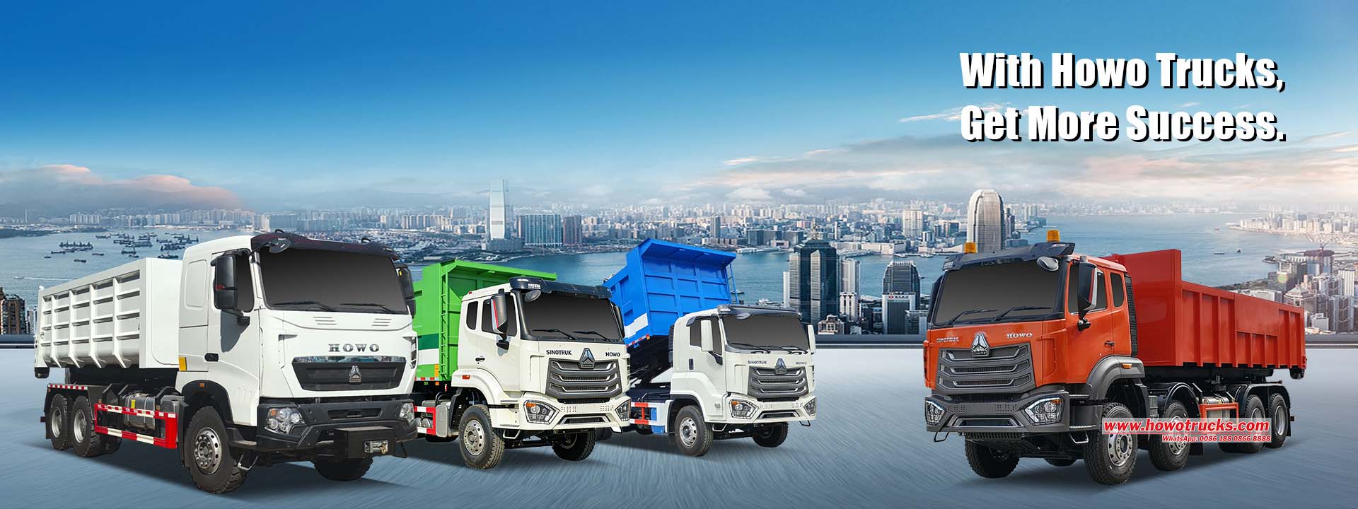 Компания Howo предлагает крюковые погрузчики, в том числе 10-тонные, 15-тонные, 20-тонные и 25-тонные грузовики с стрелой типа «ролл-он-ролл-офф».