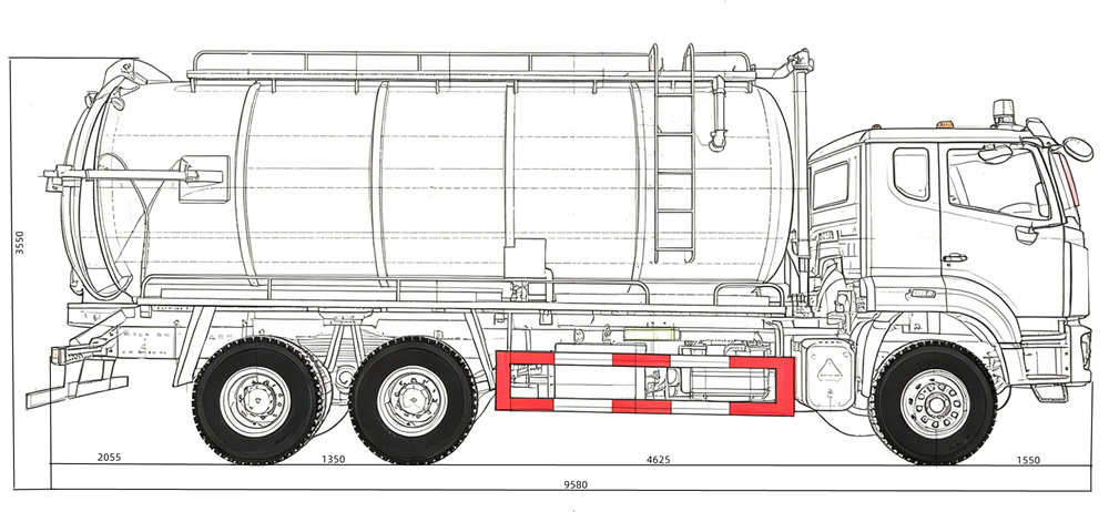 Technical drawing of HOWO NX 6X4 20CBM vacuum suction truck Technical drawing of HOWO NX 6X4 20CBM vacuum suction truck